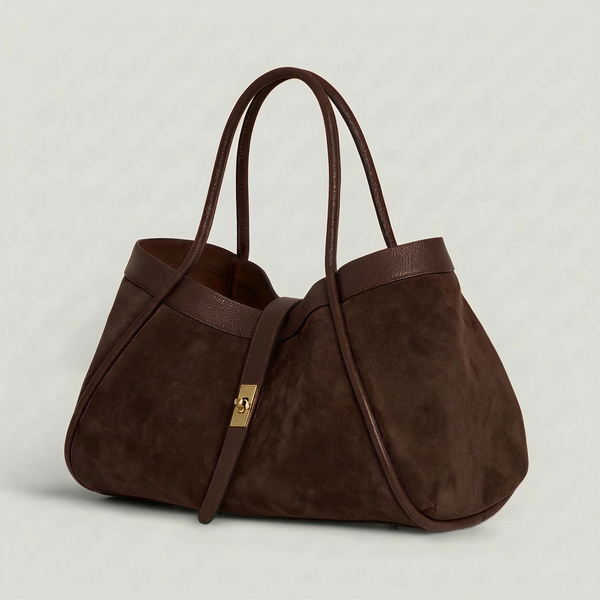 Genuine Suede and Togo Leather Bag: Dark brown