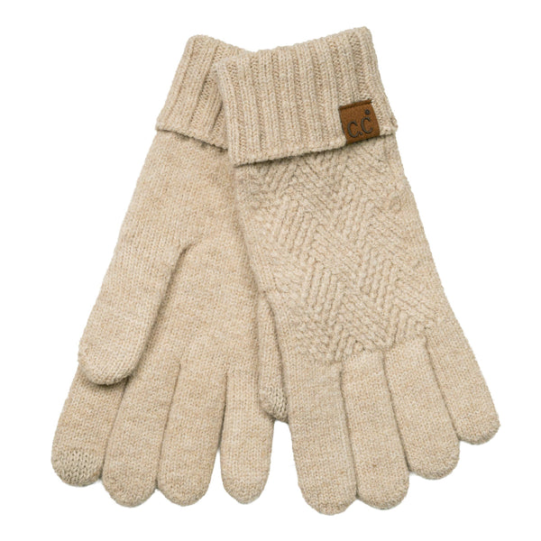 C.C Diagonal Pattern Striped Winter Gloves: Taupe