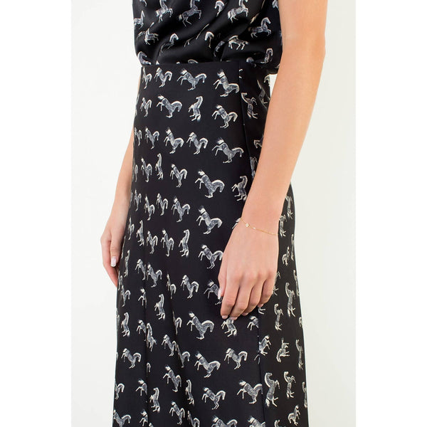 Satin Horse Print Skirt & Top Set: Brown