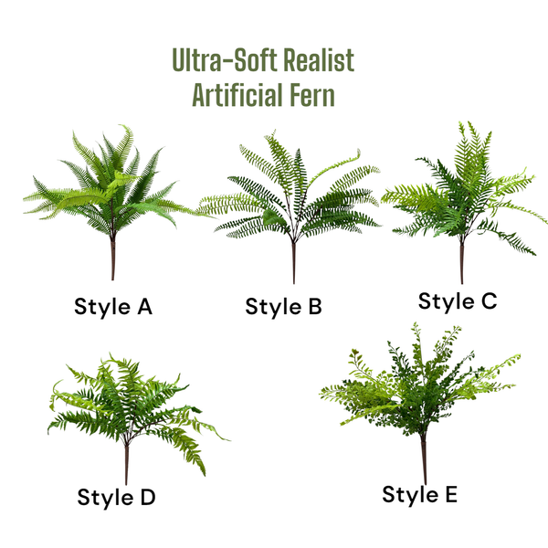 Realistic & Ultra-Soft Touch-21 Leaves-Artificial Fern Bush: Style C