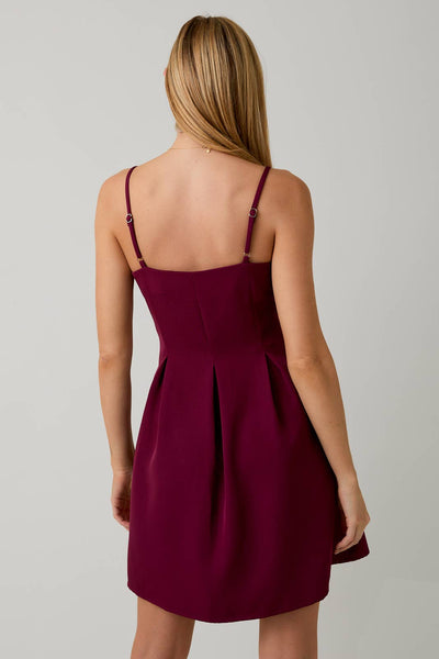 Square Neck Sleeveless Fit & Flare Midi Dress: Berry