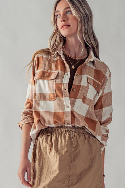 PLAID FLANNEL BUTTON DOWN SHIRT : BLACK / S-2/M-2/L-2