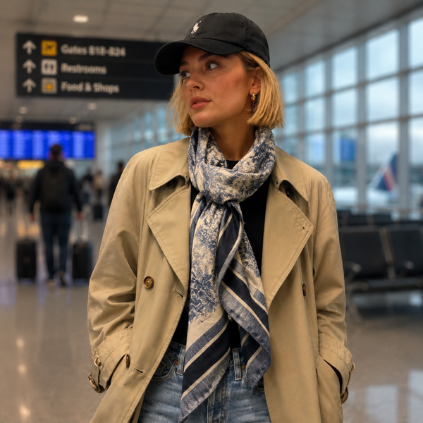 Oversized Wrap Scarf Shawl: Blue Toile