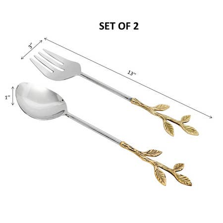 Gold Leaf Bud Salad Servers, pair