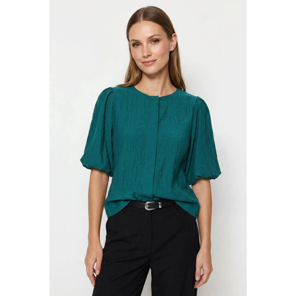 Puff Sleeve Button Up Blouse: Sable / L