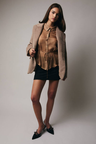 Long Sleeve Button Down Blazer: Mocha