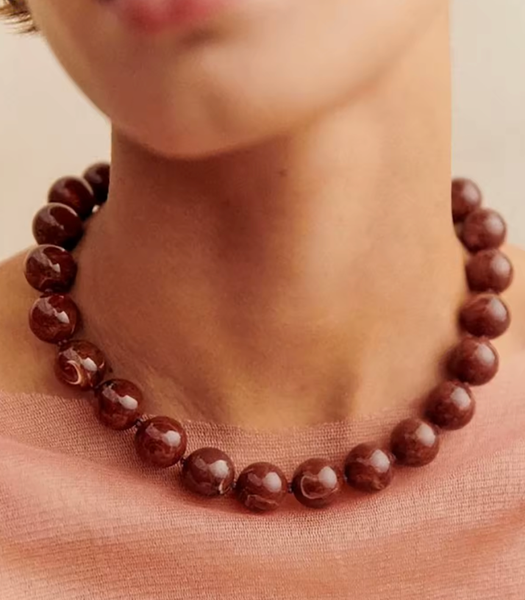 Été Hand Knotted Beaded Necklace  PVD Beads: Poppy / Lobster claw with extender
