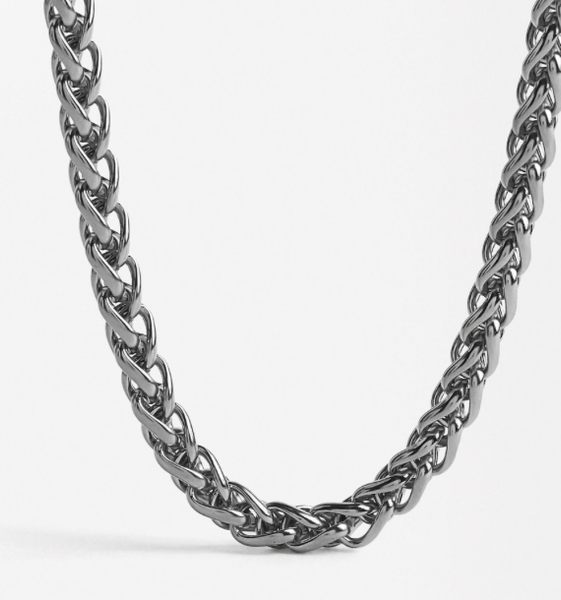 Rope Spiga Necklace Stainless Steel  14K Gold. Waterproof: Silver