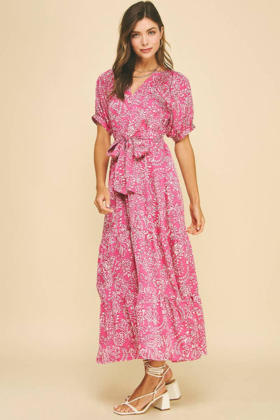 DAMASK PRINT TIERED MAXI DRESS - 6132DA: DEEP BLUE / S