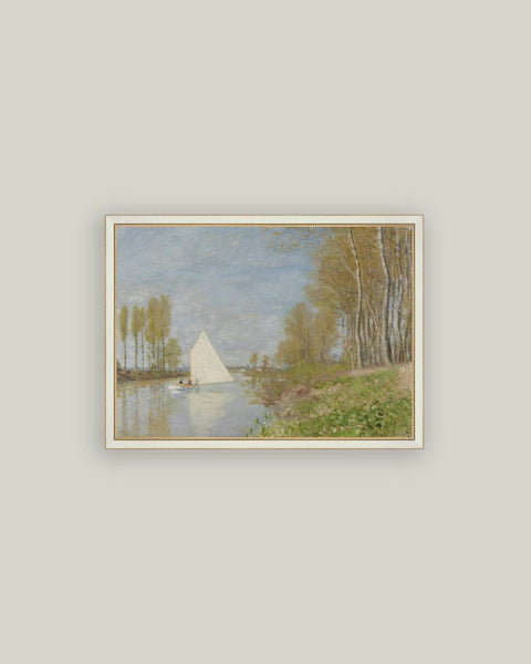 Small Boat on the Seine Framed Antique Art: 6x4