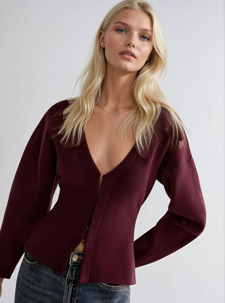 Soft Heavy Knit Clip Closure Cardigan Top