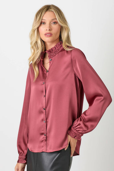 Ruffled Collar Blouse: Merlot