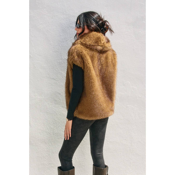 Snow Angel Collared Furry Vest: Lt Brown