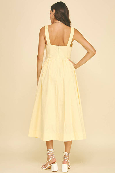 A-Line Poplin Midi Dress - Pale Yellow