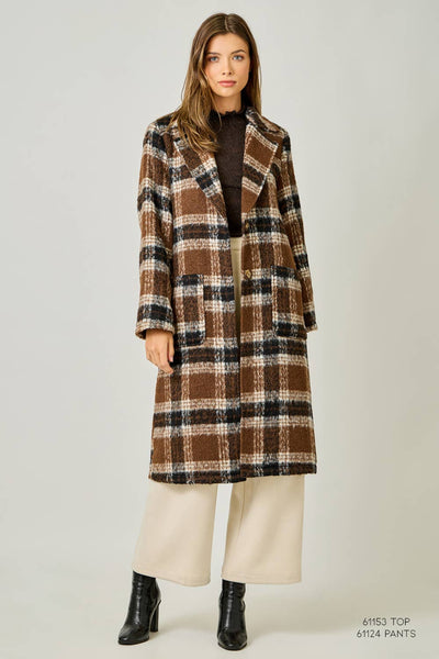 Plaid Long Coat: Mocha/Navy