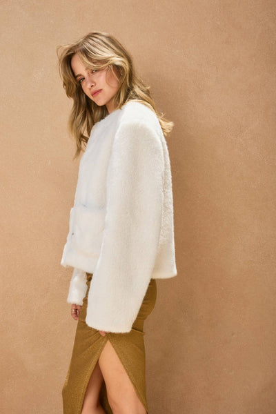 Faux Fur Patch Pocket Jacket: CREAM / S-M-L(2-2-2)