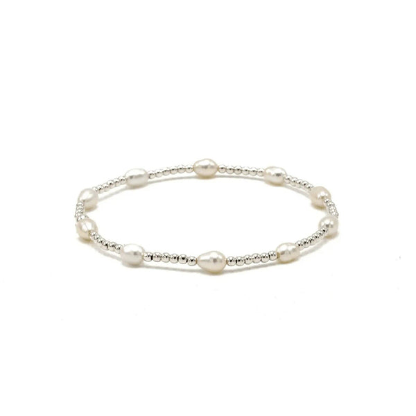 Petite Patterned Rice Pearl Bracelet with Sterling Silver Beads: 7"