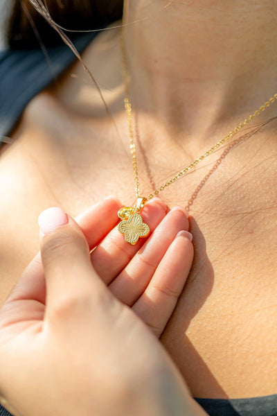 18K Gold PVD Stainless Steel Lucky Clover Charm Sunburst / PDL0270: Sunburst