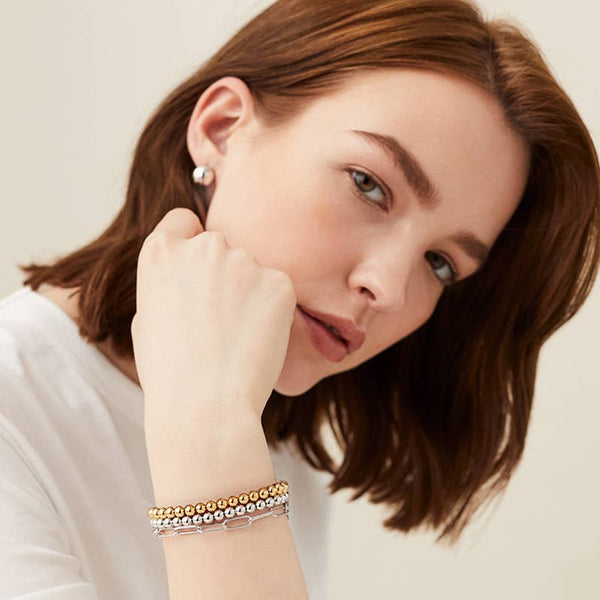 Gold Beads Bracelets- 14K Gold Steel Bead Stretch Bracelets: Yellow Gold / 6mm