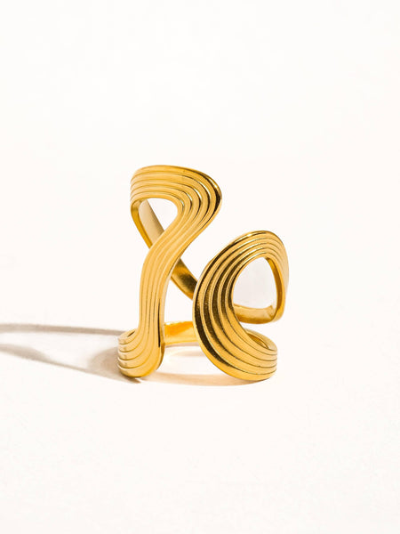 Wavy Abstract Ring - gold, silver, two tone, adjustable, non-tarnish