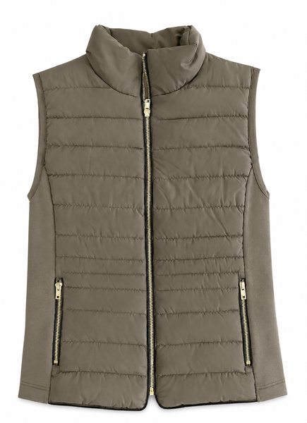 The Icon Perfect Fit Puffer Vest in Brown & Black: XS
