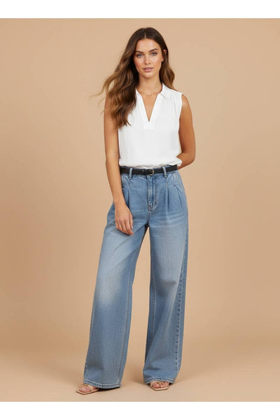 Neck Band Collar Top - Off White