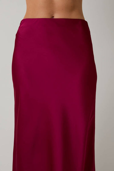 Bias Satin Midi Skirt: Cranberry