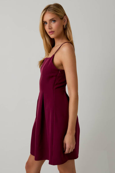Square Neck Sleeveless Fit & Flare Midi Dress: Berry