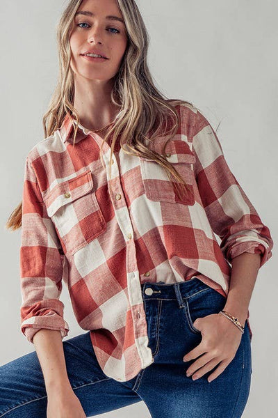 PLAID FLANNEL BUTTON DOWN SHIRT : BLACK / S-2/M-2/L-2