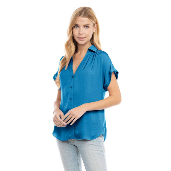 Short Sleeve Blouse: Navy / S