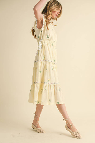 Embroidered Midi Dress - Cream