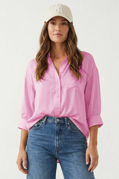 Oversized 3/4 Sleeve Button Up Blouse: Off White / L