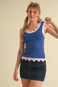 Scalloped Knit Sweater Tank - Blue & Lilac
