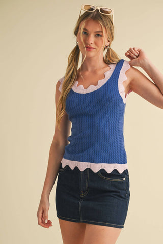 Scalloped Knit Sweater Tank - Blue & Lilac
