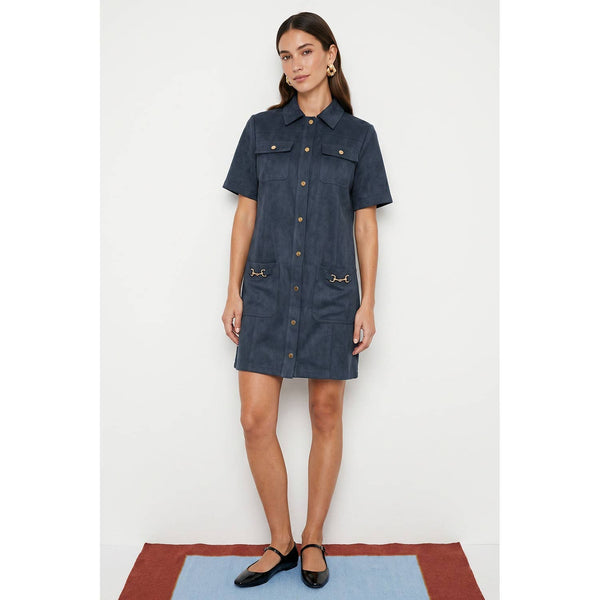 Horsebit Pocket Soft Matte Shirt Dress: Denim blue