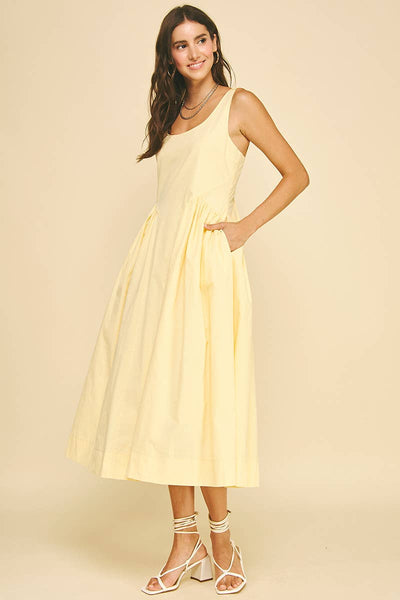 A-Line Poplin Midi Dress - Pale Yellow