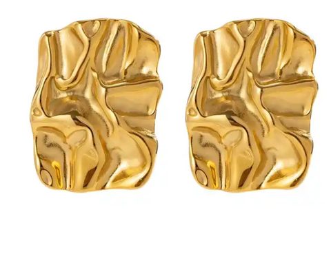 Molten Architectural Button Earrings - Gold