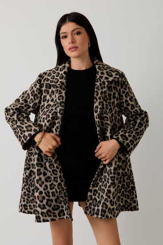 Animal Print Boucle Jacket - Taupe & Black Animal Print