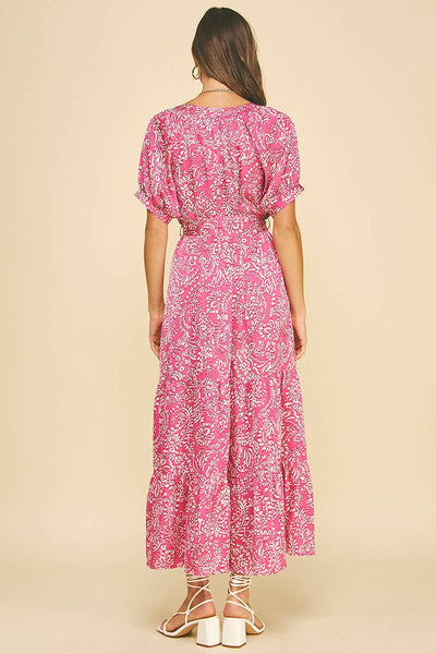 DAMASK PRINT TIERED MAXI DRESS - 6132DA: DEEP BLUE / S