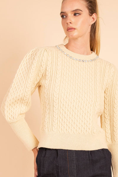 Accent Neck Cable Knit Sweater