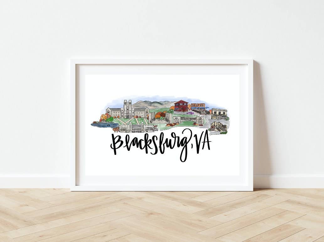 Blacksburg, Virginia Skyline Print 8x10