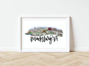 Blacksburg, Virginia Skyline Print 8x10