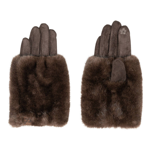 C.C Faux Fur Trim Winter Gloves: Beige