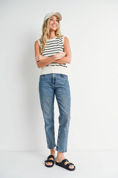 Striped Muscle Knit Tank Top - Black Stripe