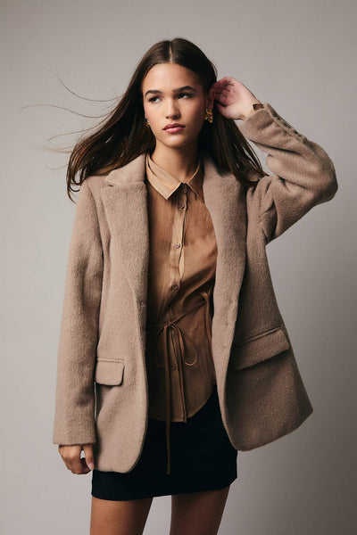 Long Sleeve Button Down Blazer: Mocha