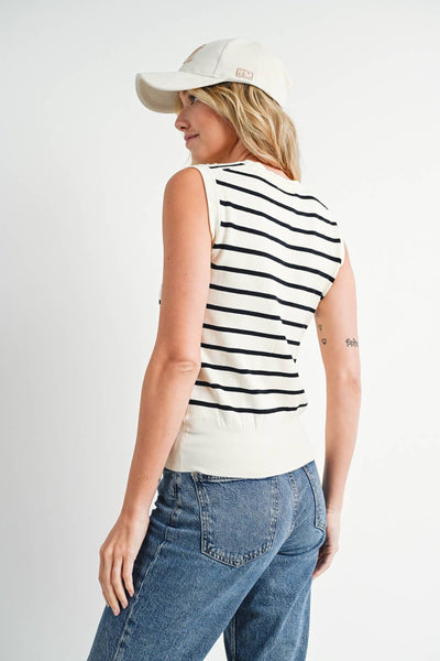 Striped Muscle Knit Tank Top - Black Stripe