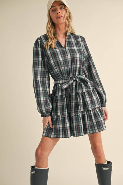 Plaid Mini Dress with Ruffle Trim