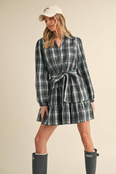 Plaid Mini Dress with Ruffle Trim