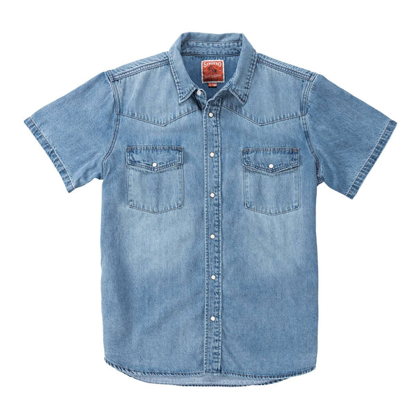 The Wyatt Pearl Snap Short Sleeve: Vintage Denim / Large
