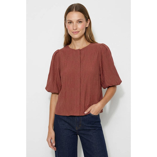 Puff Sleeve Button Up Blouse: Sable / S